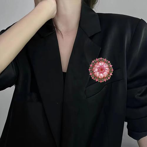 Image of Rhinestone Flower Brooch Pin for Women Red Black Purple Flower Broochs Pin Hat Christmas Brooch Jewelry