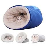Rewjug Cat Winter Sleeping Bag, Soft Plush Large Cat Sack for Winter Cosy Cat Bed Cave 360°Wrap Comfortable Pet Snuggle Sack, Soft Plush Large Cat Sack Self Warm Cat Bed (14.56 * 18.11 in,Blue)