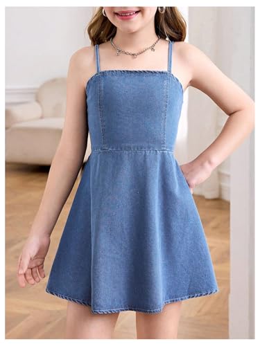 Floerns Girl's Cut Out Bow Tie Back Mini Denim Dress Spaghetti Strap A Line Dresses4