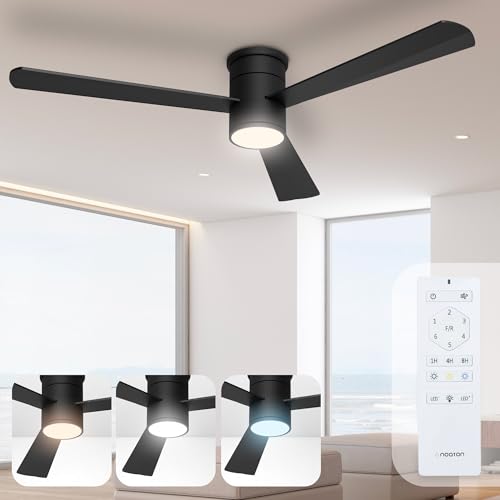 Noaton® Zoya Schwarz Deckenventilator mit Beleuchtung und Fernbedienung, Leise, 6 Geschwindigkeiten, Ø132 cm, Dimmbar LED 22,9 W, Timer, DC-Motor 34...
