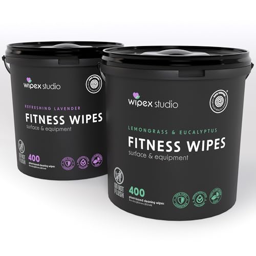Wipex Gym Wipes for Equipment Bundle - Get 2 Buckets (1) Lavender & (1) Lemongrass Plant-Based Fitness Equipment Wipes, Clean Surfaces & Mats, Safe Gym Cleaner & Peloton Wipes, 400 Ct (Pack of 2)