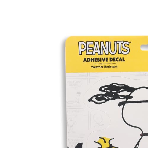 Image of Peanuts Snoopy and Woodstock Biking Adhesive Vinyl Decal - Fun Snoopy Sticker for Car, Window or Laptop