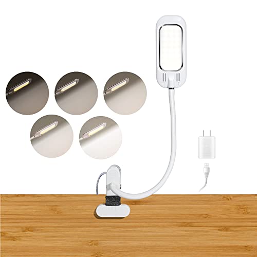 Eye Caring Desk Lamp with Clamp,Full Spectrum Eye Protection LED Clip on Desk Lamp,Dimmable Bright 8W Book Light for Reading in Bed,Daylight USB Powered Adjustable Gooseneck Small Desk Lamp for Dorm