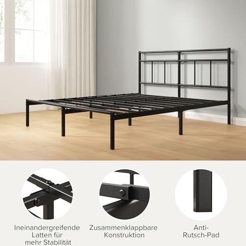 Zinus Elias Bettgestell 90 x 200 cm mit Vintage Kopfteil - Metallbett 90x200 mit Metall-Lattenrost - 30 cm Hohe Plattform mit Freiraum Darunter - Kein Boxspringbett Erforderlich - Schwarz