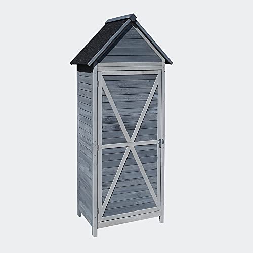 Wiltec Gartenschrank grau aus Holz 77x53x179cm mit Tür & Satteldach mit Bitumenisolierung – Bild 5