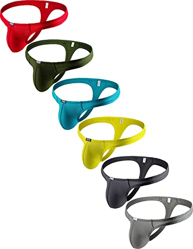 iKingsky Men's Bright Color Thong Breathable T-back Underwear Low Rise Bulge Under Panties for Men