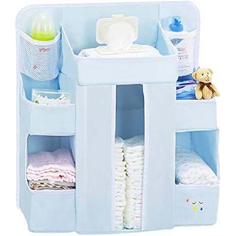 Baby Diaper Caddy Organiser -Large Nappy Stacker Hanging Nursery Storage for Changing Table, Crib, Playard or Wall |Baby Shower Gifts for Newborn Blue Cover