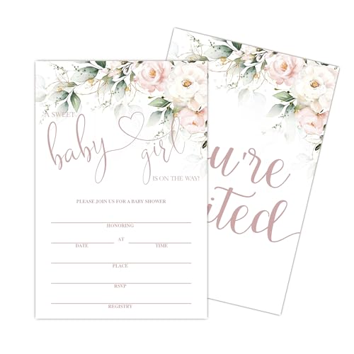 Baby Shower Invitations for Girls, Sweet Girl is On The Way Baby Shower Invitations, Floral Party...