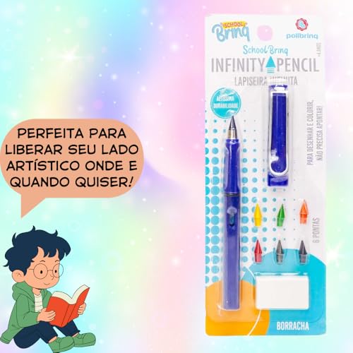 Kit Lapiseira Infinita +Caderno Metalizado Unicórnio (Rosa)