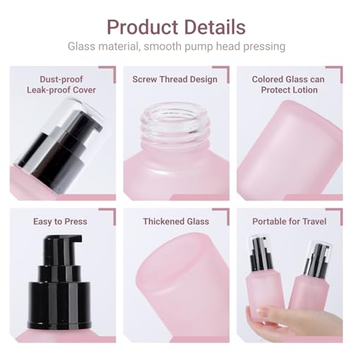 Image of Segbeauty 2oz Frosted Glass Lotion Bottle Empty, 3pcs Travel Lotion Container, 60ml Refillable Glass Travel Bottles for Toiletries, Hair Oil Bottles, Mini Size Skincare Cream Pump Bottle Mixed Color