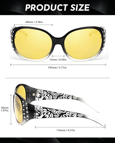 SODQW Night Vision Glasses for Women,Polarized Yellow Anti Glare Glasses with Diamond Accents for Night Driving3