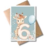 WBdesignz Geburtstagskarte für 6-Jährige mit Giraffe & Blumen - Süße Glückwunschkarte zum 6. Geburtstag mit Luftballon und Herzchen - Ideal für Mädchen und Jungen (DIN A6)