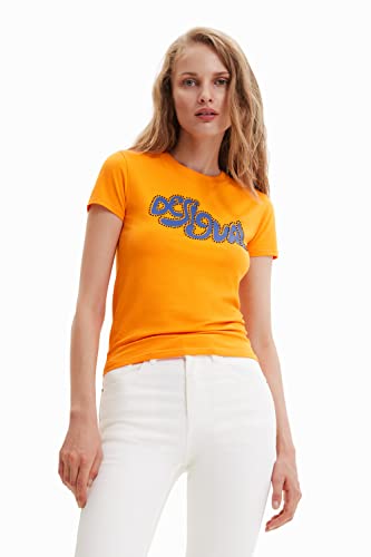 Desigual Women's Woman Knit T-Shirt Short Sleeve, Orange, S