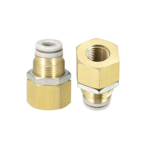 M METERXITY 2 Pack 1/8 PT Female Pipe Fitting, Straight Union, Bulkhead Push to Connect Fittings
