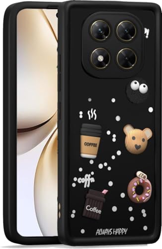 Image of Bintage Cute Fun Taddy| 3D Ball Bear| Donut| Coffee Rubber Case Full Body & Camera Protection Back Cover Compatible for REDMI Note 14 Pro 5G - Black