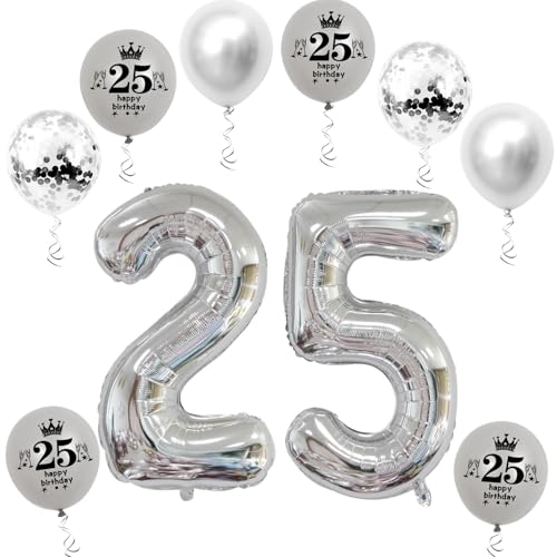 Ballon gonflable XL 25 ans - Ballon gonflable chiffre 25 - Argent - Ballon en aluminium chiffre 25 - Numéro 25 - Numéro 25 - Ballon