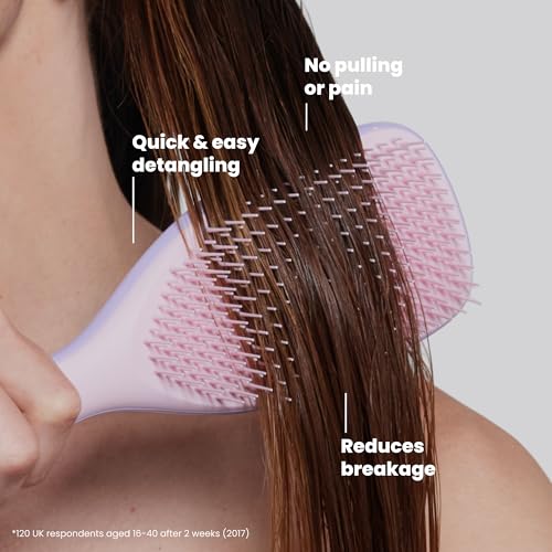 Image of Tangle Teezer Large Ultimate Detangler Brush, Straight to Wavy, Pink /Purple | Hairbrush with patented two-tier teeth & a 20% larger paddle detangles & reduces breakage on straight to wavy hair