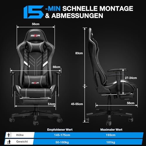 Gaming-Stuhl Douxlife mit Fußstütze und Massagefunktion