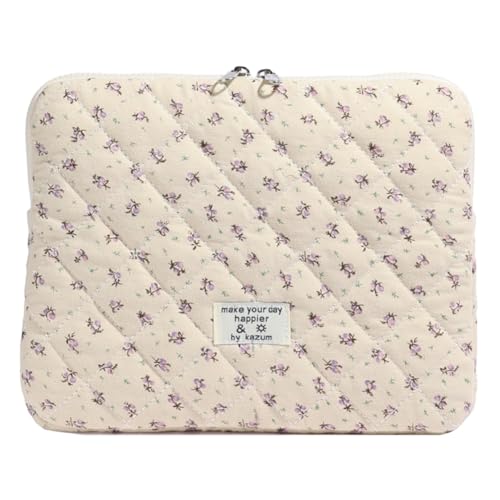 CHAMAIR Puffy Laptop Sleeve 11 Inch Cute Case Floral Quilted Notebook Cover Aesthetic Macbook Case (Purple 11in)