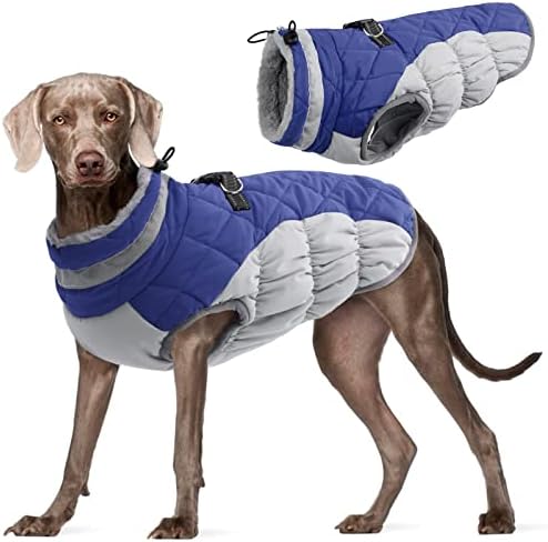 Kuoser Dog Winter Coat Waterproof Cold Weather Warm Jacket for Small Medium Large Dogs Cozy Fleece Lined Puppy Winter Vest with Fur Collar Reflective Zip Up Pet Apparel Outdoor Clothes