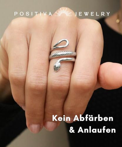 Positiva Jewelry Schlangenring aus Edelstahl für Damen | Symbol für Erneuerung & Kraft | Wasserfest und Größenverstellbar | Kein Abfärben und Anlaufen | Inklusive eleganter Ringbox (Silber)