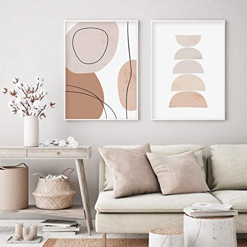 Brosse beige toile peinture abstrait : lot de 2 affiches géométriques 40x60cm style boho chic