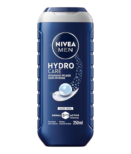 NIVEA MEN Hydro Care Duschgel pH-hautneutrale Pflegedusche für Männer pflegende Formel mit natürlicher Aloe Vera für Körper Gesicht und Haar Intensive Pflege (250 ml)