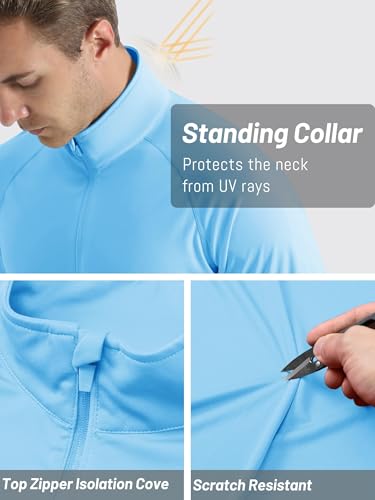 TACVASEN Herren 1/4 Zip Langarmshirts UV-Shirts Outdoorshirts Sonnenschutz Running Shirts Sommer für Männer, Wasserblau, XL