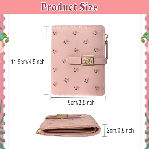 Girls Wallet, Cute Flowers Small Wallet for Kids with Credit Card Holder Cash Slot ID Window Zipper Coin Pocket, PU Leather Purses for Girls Women, with A Flower keychain3