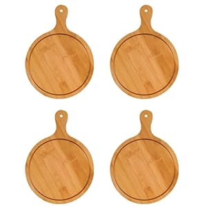 Round Bamboo Cutting Tray, With Comfy Handle, Kitchen Smooth Bamboo Pizza Tray, Cutting Boards For Meat, Bread And Vegetables (Color : Light Brown, Size : 12inch)
