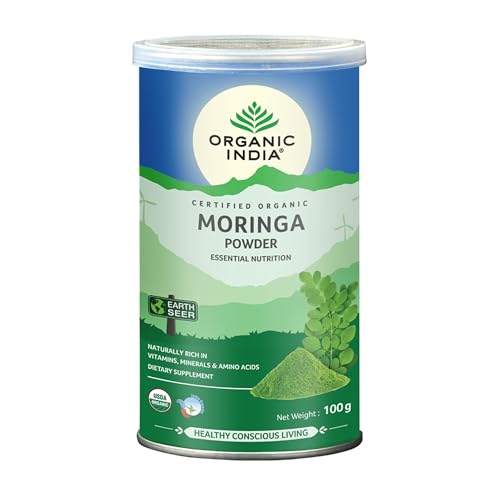 A TATA Product - Organic India Moringa Powder - 100g, Essential Nutrition Superfood, Helps Naturally Boost Energy Levels, Improves Stamina & Vitality, Rich In Vitamins & Minerals