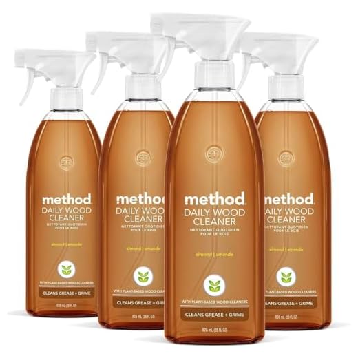 Method Daily Wood Cleaner, Almond, Plant-Based Formula That Cleans Shelves, Tables and Other Wooden Surfaces While Removing Dust & Grime, 28 oz Spray Bottles, (Pack of 4)