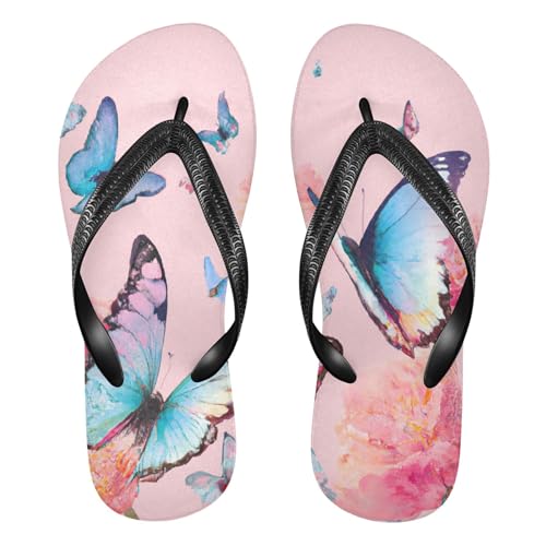 Burbuja Butterflies Flowers Flip Flops for Women Men, Soft Thong Sandals Rubber Slippers for Pool Beach Essentials