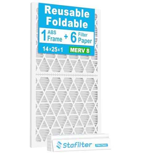 Stafilter 14x25x1 Air Filter MERV 8 1 Foldable Frame + 6 Refills for Home AC Furnace & HVAC (Actual Size: 13.75x24.75x0.75) DUST Pet & Allergy