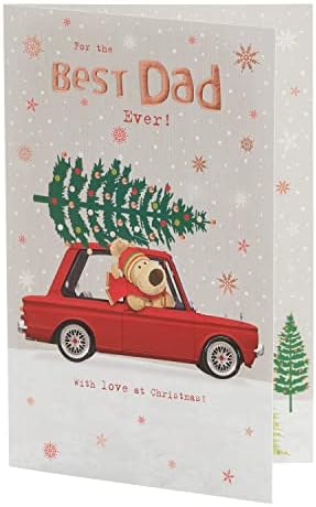 Boofle Dad Christmas Card with Envelope - Cute, Sweet Design Character Collecting Tree, Multi