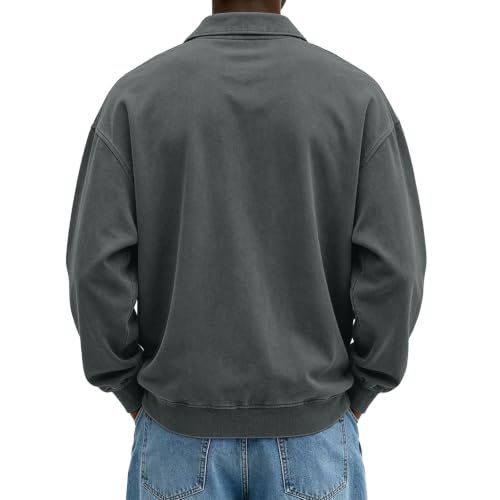 Washed Polo Shirts for Men Big and Tall Long Sleeve Tshirts Casual Pullover - image 5