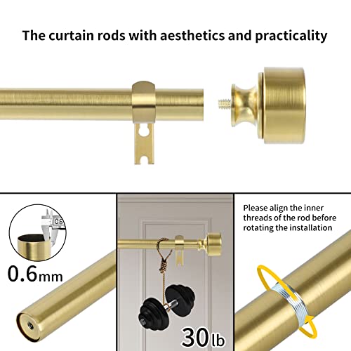 Gold Curtain Rods For Windows 48 To 84 Inch(4-7Ft),Noble Metal End Cap Curtain Rods,1 Inch Diameter Heavy Duty Curtain Rod,Adjustable Drapery Rods,Telescoping Window Curtains Rod 36-88",Brushed Gold #TOP4