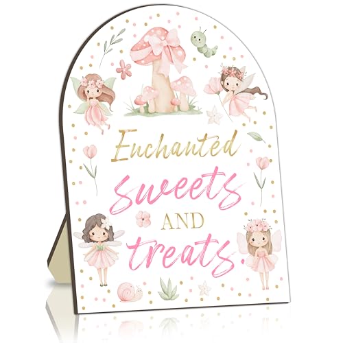 Sweets & Treats Table Sign, Fairy Bar Sign for Baby Shower, Fairy Princess Party Decoration, Enchanted Magical Floral Welcome Board, Sweets Food Board for Baby Shower Birthday Decorations 8x10 In