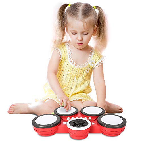 TWFRIC Toddlers Drum Kit Electronic Hand Drum Set with Lights Kids Drums Musical Instruments Toys Gift for Children Boys Girls