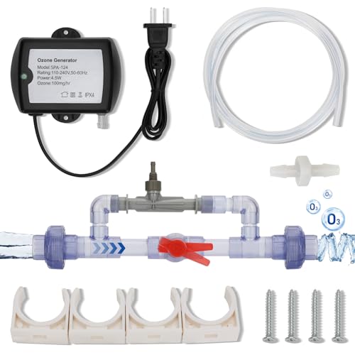 Venturi Ozone System SPA-124 Ozone Generator Water Treatment Kit with Venturi Injector SPA-124 Venturi Ozone Generator for Cold Plunge Hot Tub Swimming Pool 3/4 PVC Connection Easy Plug & Play