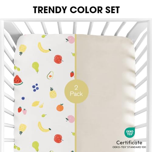 Image of Little Grape Land Crib Sheets 2 Pack for Boys and Girls, Baby Neutral Crib Fitted Sheets for Standard Crib & Toddler Mattress, Super Soft Breathable Fitted Crib Sheet Set