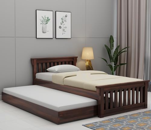 Ferrovilla Guis Trundle Single Solid Sheesham Wood Bed for Bedroo...