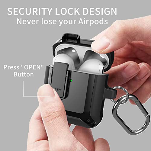 Image of Olytop for Airpods 2nd 1st Generation Case Men Lock with Cleaner Kit, Rugged AirPod 2 /1 Gen Protective Hard Cover Shockproof Skin Boys Women with Keychain for Apple iPods 2nd /1st Cases, Black