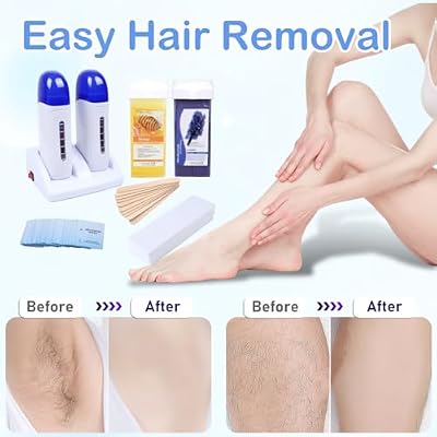 Double Depilatory Roll on Wax Heater Roller Warmer Cartridge Strips Hair Removal Kit with ON/OFF Switch (Honey & Lavender Wax & 200 Paper)