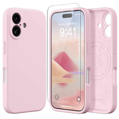 Image of Magnetic for iPhone 16 Plus Case, Compatible with MagSafe, [Full Camera Protection][Screen Protector] Silicone Shockproof Protective Phone Case for iPhone 16 Plus 6.7 inch, Chalk Pink