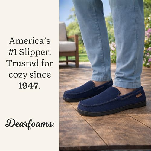 Image of Dearfoams Men's Keaton Moccasin House Shoes With Memory Foam, Indoor Slippers With Wide Widths