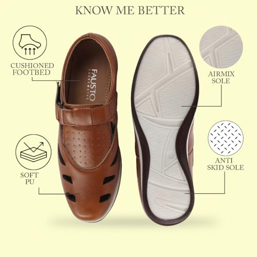 Image of FAUSTO Men's Laser Cut Design Perforated Day Long Comfort Hook and Loop Sandals