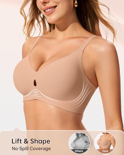 LetsJoli Womens Bras Wireless No Underwire Seamless Push Up Full Coverage Supportive Womens Bralettes Everyday Fashion Bra(Caramel,3XL) - Image 3