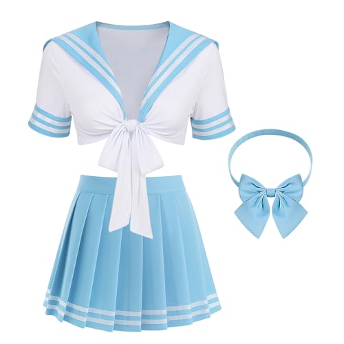 syezun Cute JK Uniform Set Sweet Sailor Collar Striped Skirt Matching Bow Tie School Uniform