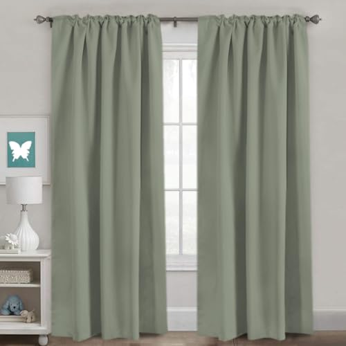 Image of H.VERSAILTEX Blackout Curtains Thermal Insulated Window Treatment Panels Room Darkening Blackout Drapes for Living Room Back Tab /Rod Pocket Bedroom Draperies (2 Panels, Sea Grass, 52 x 84 Inch)
